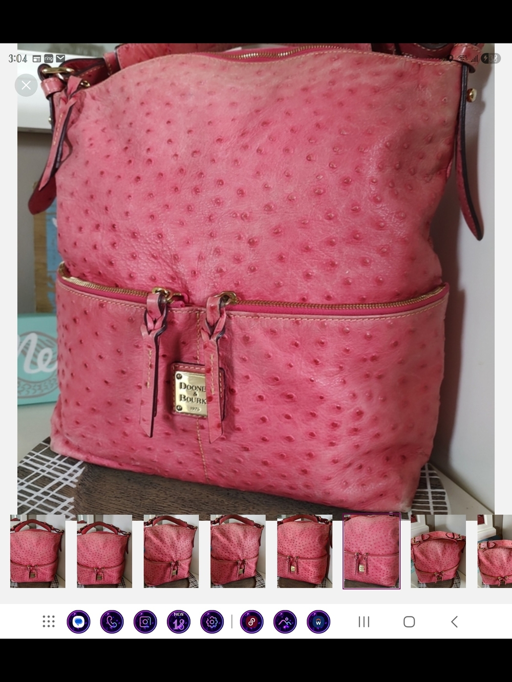 Dooney & Bourke Pink Ostrich-Textured Leather Bag